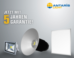 ANTARIS bietet jetzt fünf Jahre Garantie auf seine LED-Strahler, LED-Hallenstrahler und LED-Panels (Bild: ANTARIS)