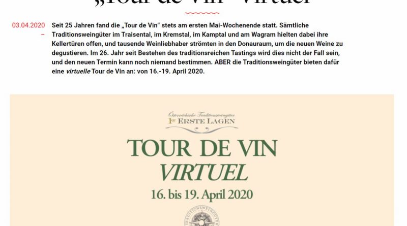 Virtuelle „Tour de Vin“- Online Weine der Österreichischen Traditionsweingütern verkosten - Screenshot DeinEnergieportal